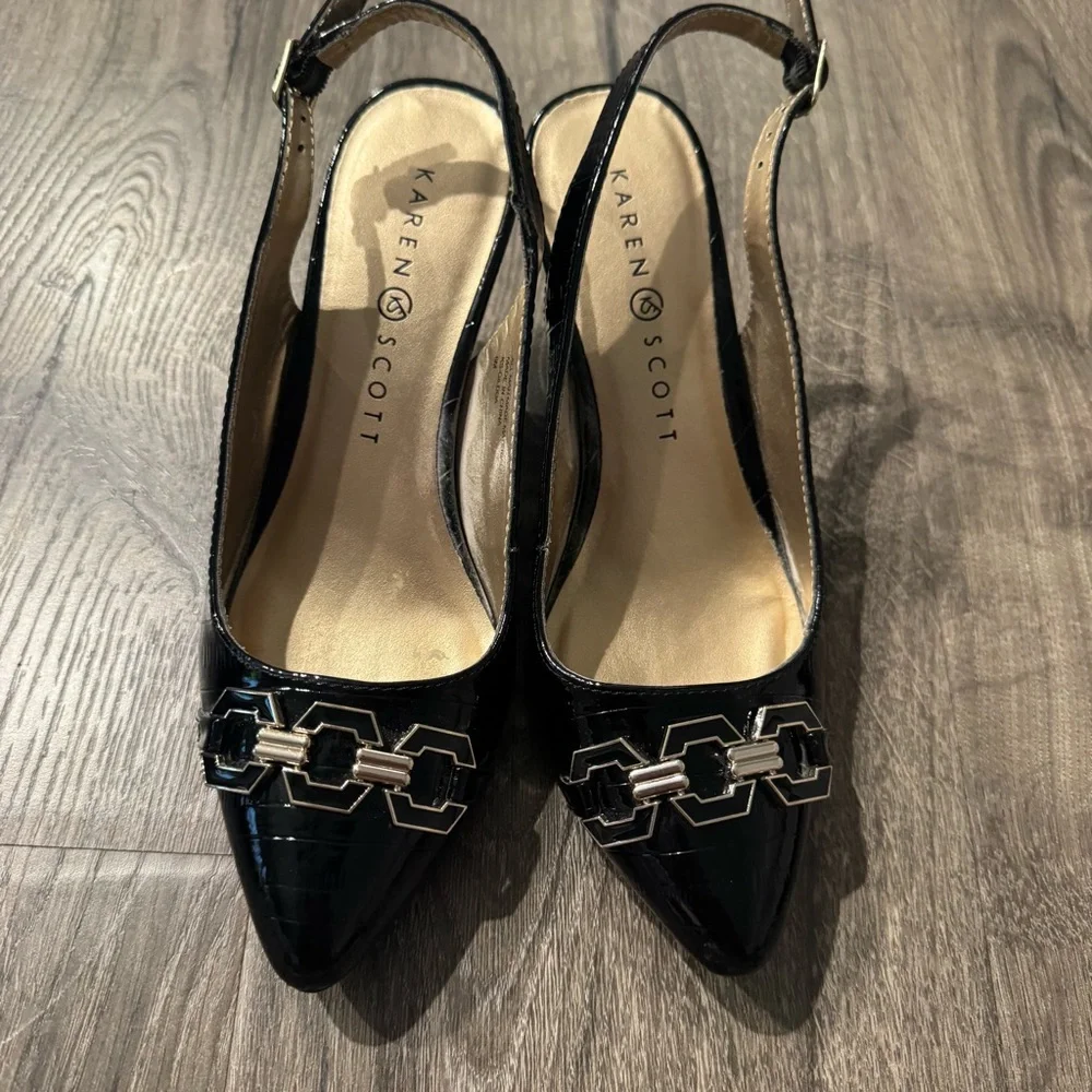 Karen Scott Black Heels with Chain Embellishment Gildyy slingback pumps size 6 - Picture 6 of 10